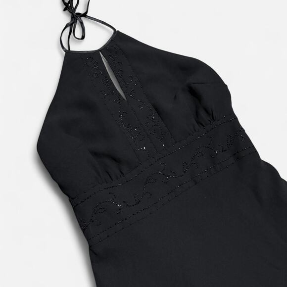 NWT Vintage Y2K Dawn Joy Evening Black Beaded Keyhole Formal Halter Dress 10/M - Picture 7 of 8